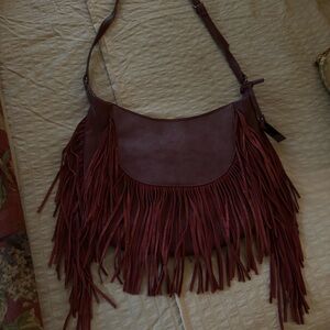 Urban Originals Burgundy Fringe Shoulder Bag